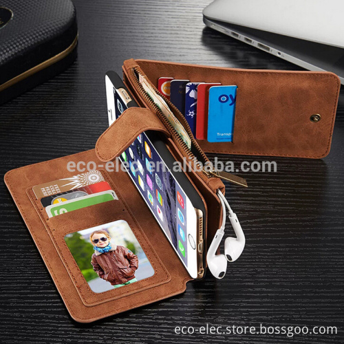 Geniue Leather Wallet Phone Case Stand with card slot and Zipper for Samsung Galaxy S6/S6 edge/S7/S7 edge/Note5